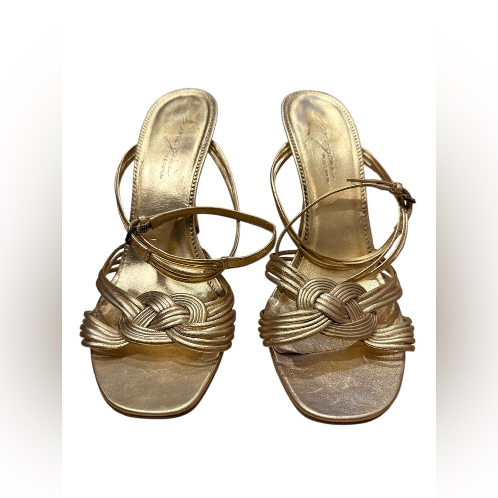 Vince Camuto Imagine Braided Knot Open-Toe Heels in Gold Size 10